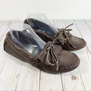 Minnetonka Kilty Leather Moccasin Driving Moc Dark Brown 9